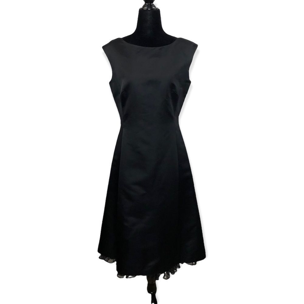 Talbots Vintage Black Silk Sleeveless Jewel Cross Back Ruffle Hem Dress Size 8